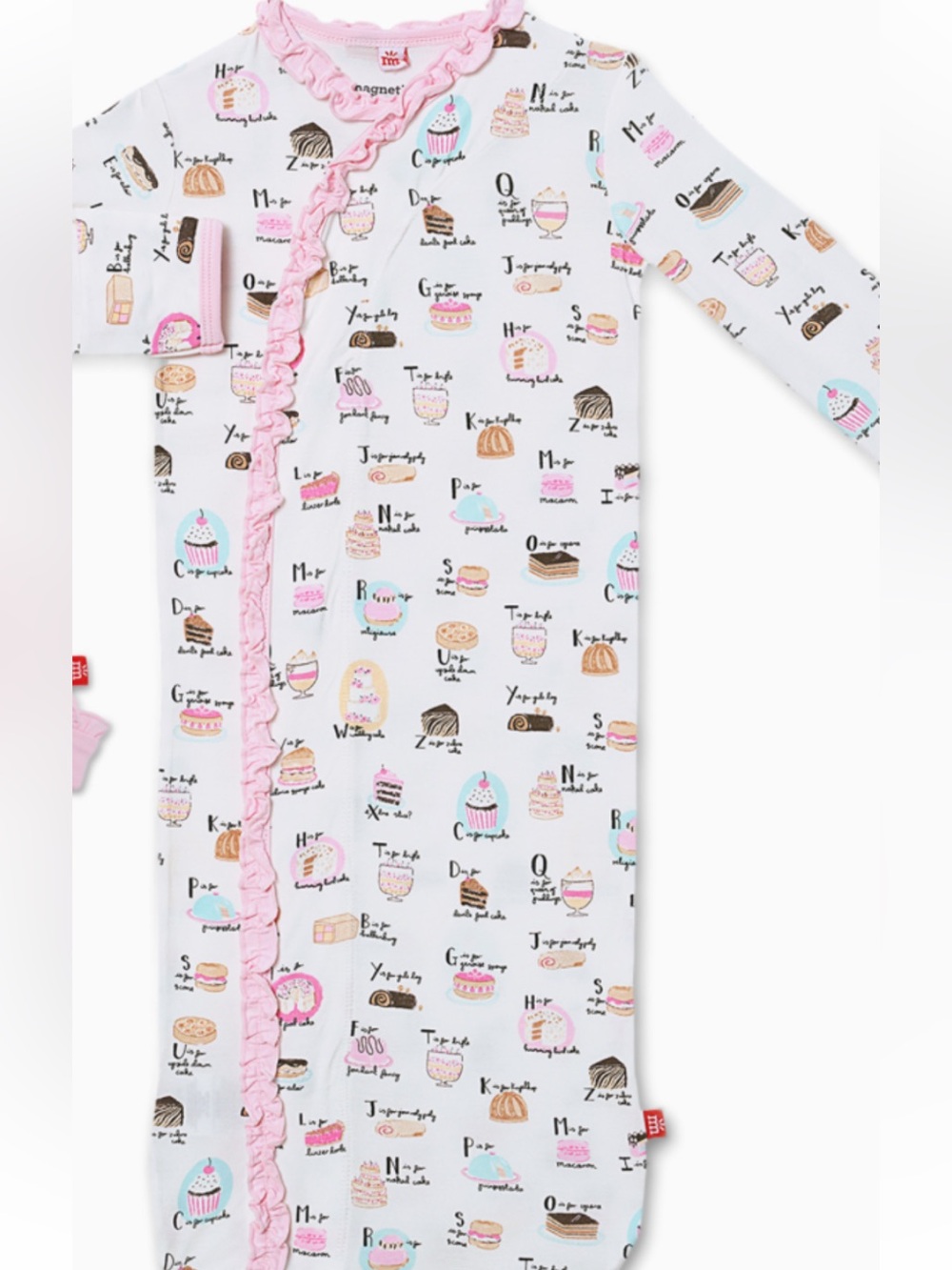 Magnetic Me White Dessert Print Gown with Pink Ruffle Trim